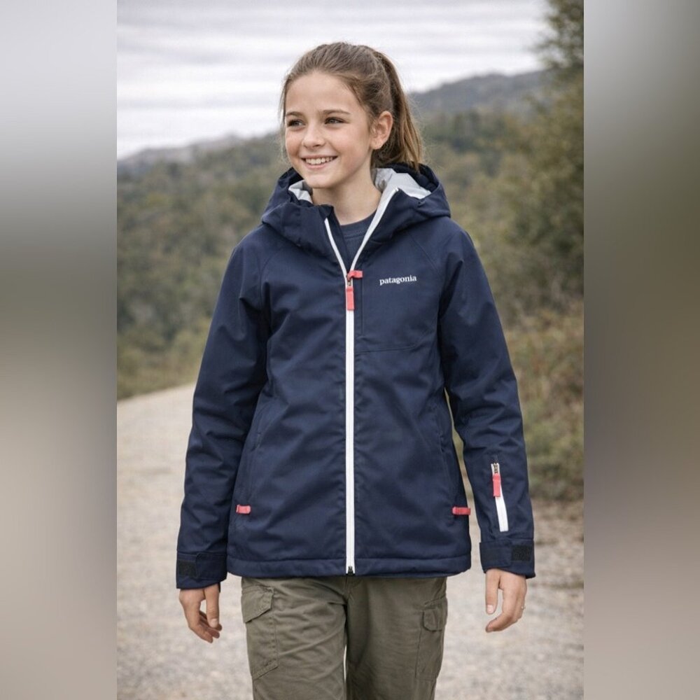 Patagonia Girls Navy H2No Ski Jacket Size L 12 Waterproof Hooded Winter Coat